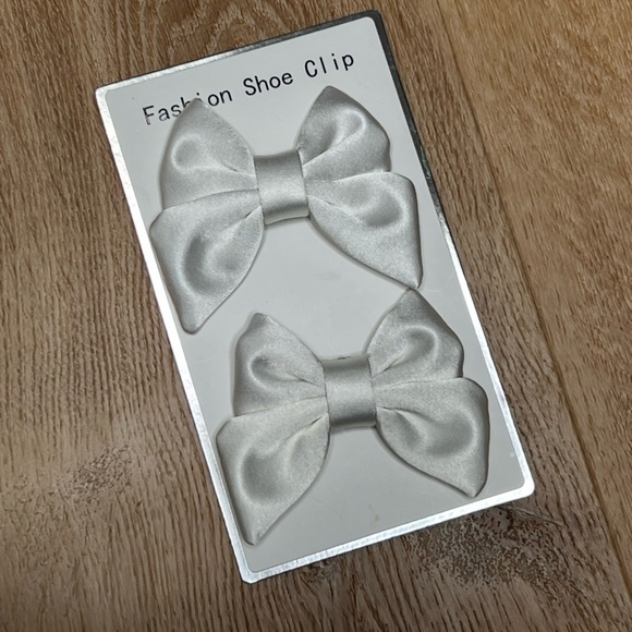 Shoes - Fashion shoe clips. White satin bow clips for shoes. Wedding, prom, any occasion